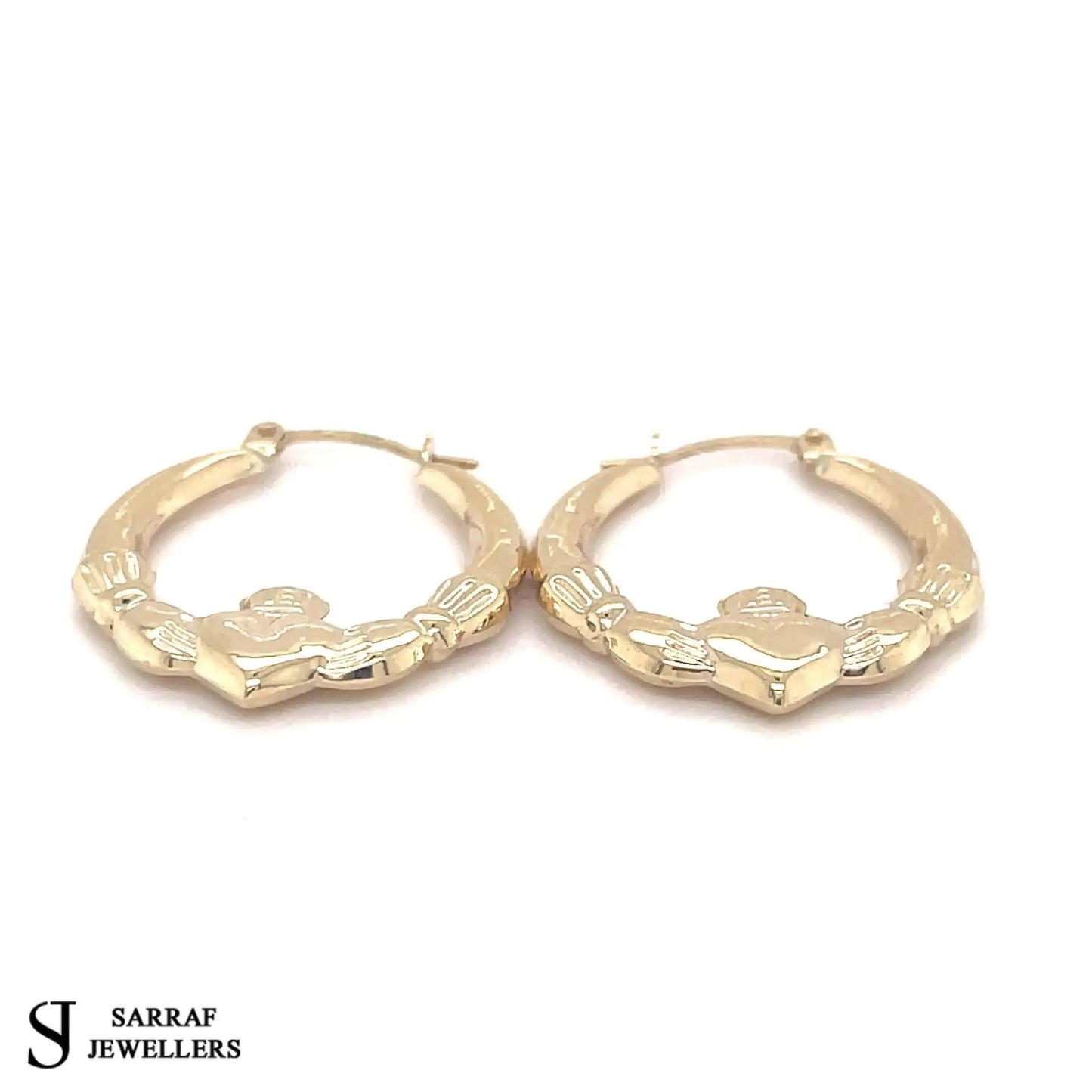 9ct-yellow-gold-ladies-plain-victorian-claddagh-creole-earring-uk-hallmarked-or-shop-online-sarraf-jewellers-uk-1 - Sarraf Jewellers