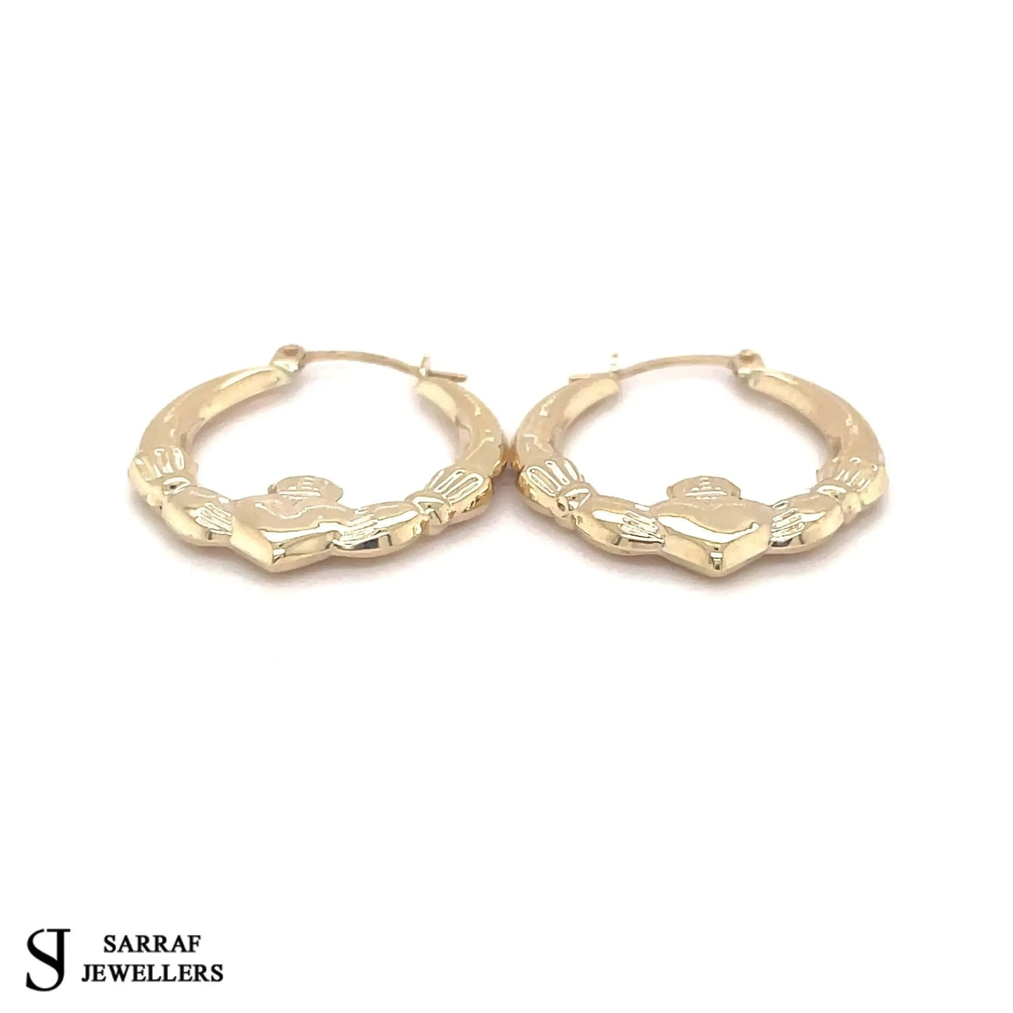 9ct-yellow-gold-ladies-plain-victorian-claddagh-creole-earring-uk-hallmarked-or-shop-online-sarraf-jewellers-uk-2 - Sarraf Jewellers