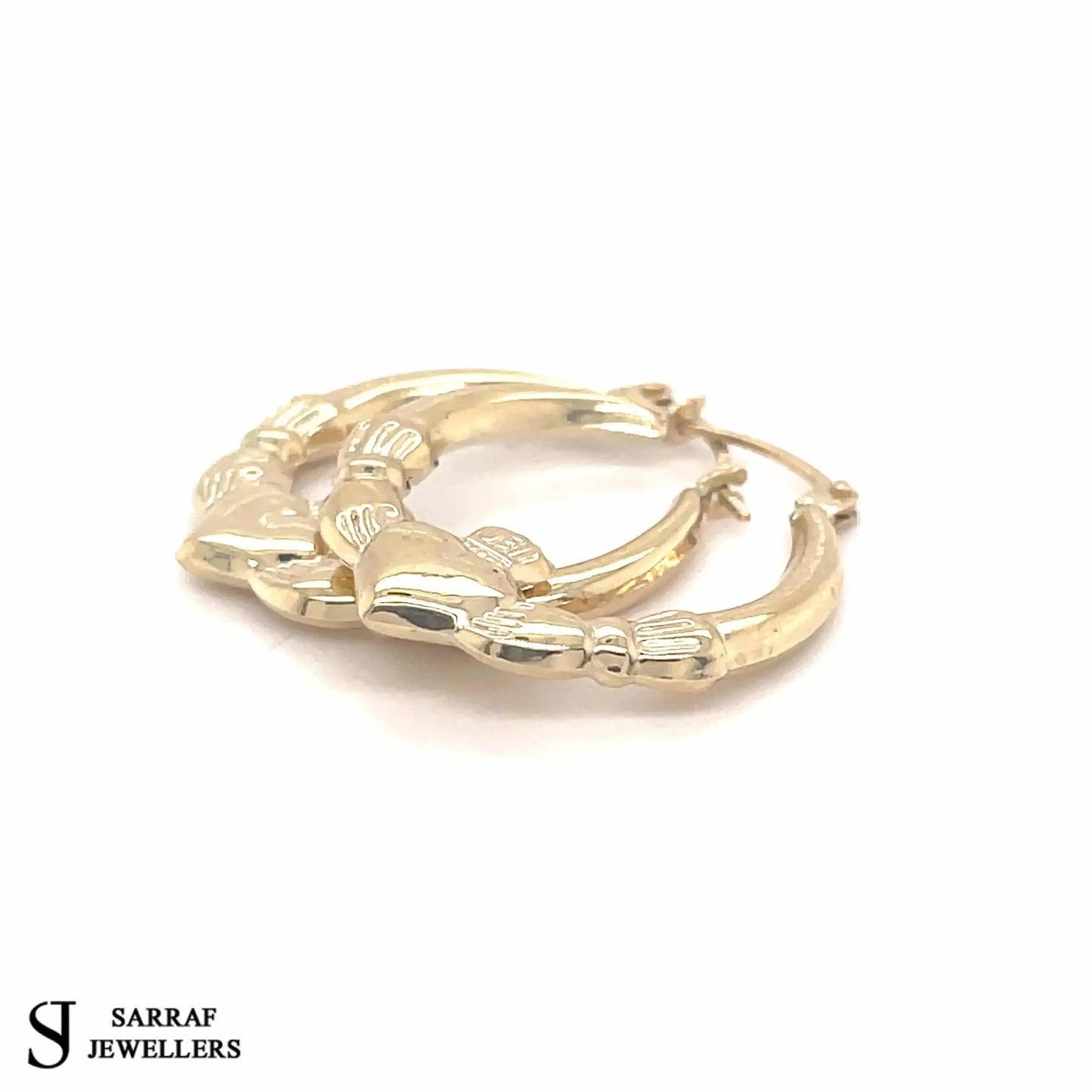 9ct-yellow-gold-ladies-plain-victorian-claddagh-creole-earring-uk-hallmarked-or-shop-online-sarraf-jewellers-uk-3 - Sarraf Jewellers