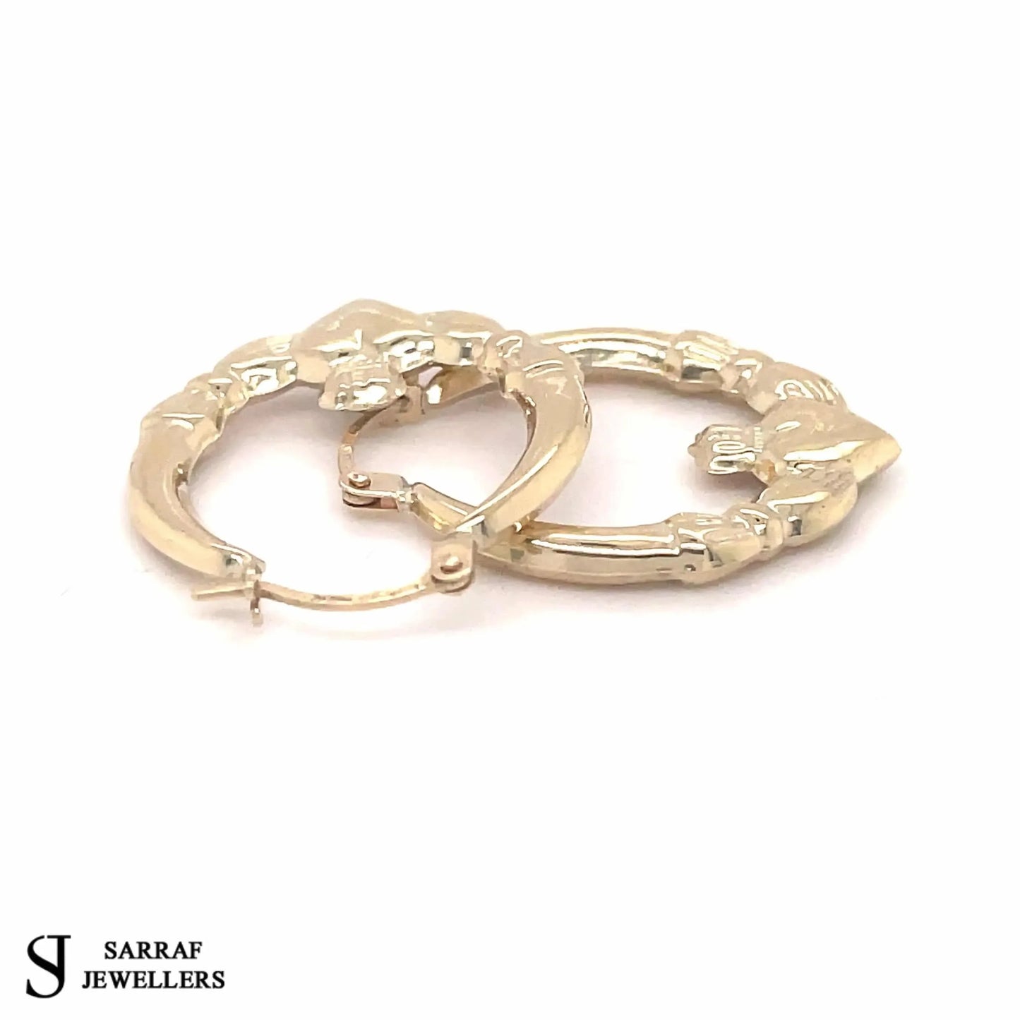 9ct-yellow-gold-ladies-plain-victorian-claddagh-creole-earring-uk-hallmarked-or-shop-online-sarraf-jewellers-uk-5 - Sarraf Jewellers