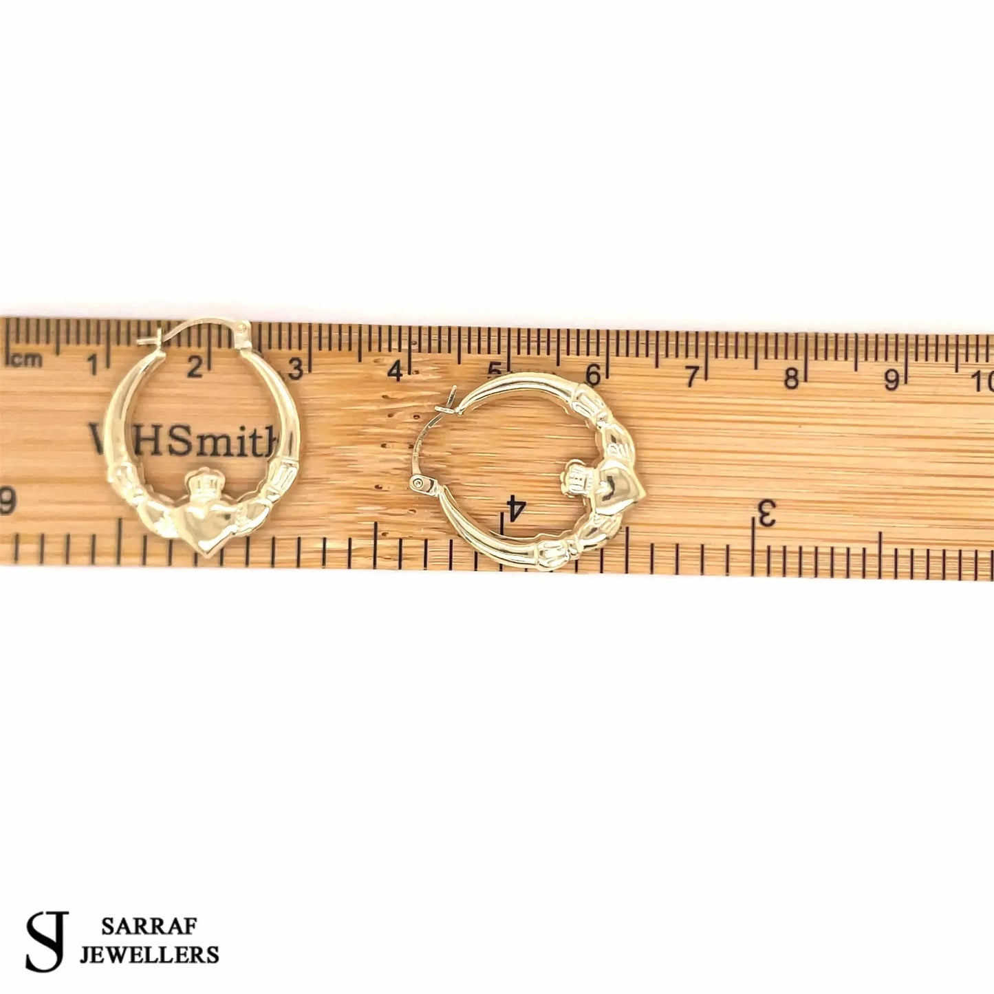 9ct-yellow-gold-ladies-plain-victorian-claddagh-creole-earring-uk-hallmarked-or-shop-online-sarraf-jewellers-uk-6 - Sarraf Jewellers