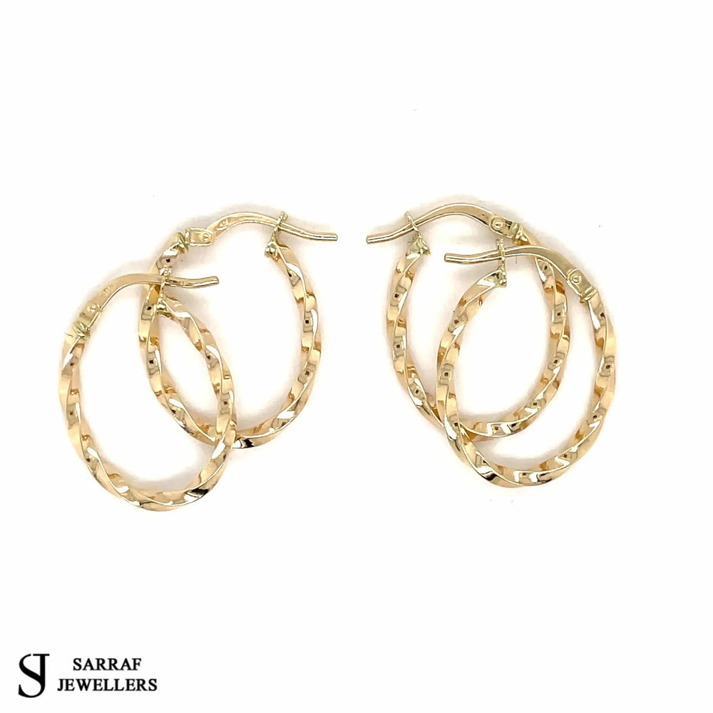 9ct Yellow Gold Plain Oval Hoop Twisted Earrings | Sarraf Jewellers UK