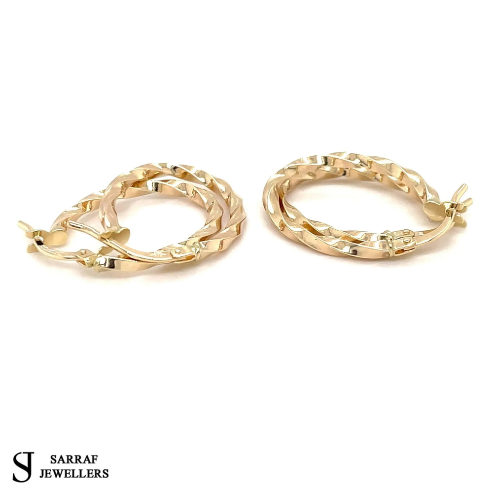 9ct Yellow Gold Plain Oval Hoop Twisted Earrings | Sarraf Jewellers UK