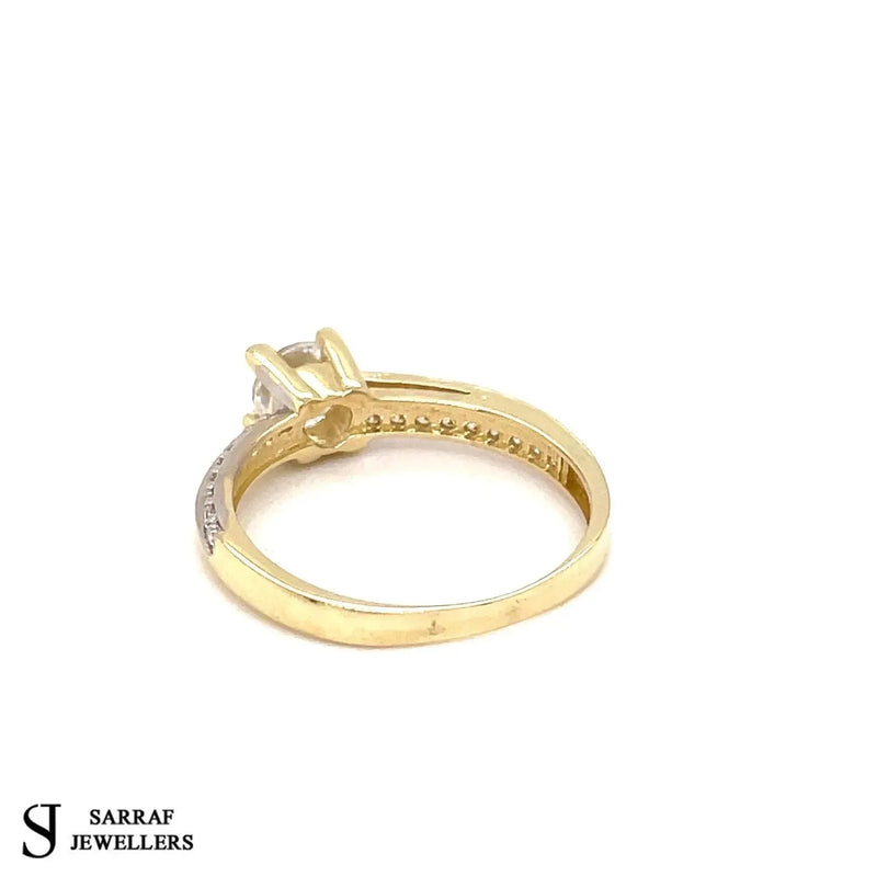 9ct Yellow Gold Ring, Ladies CZ Solitaire Engagment Ring, Cubic Zirconia Wedding Band, Gifts for her - Sarraf Jewellers