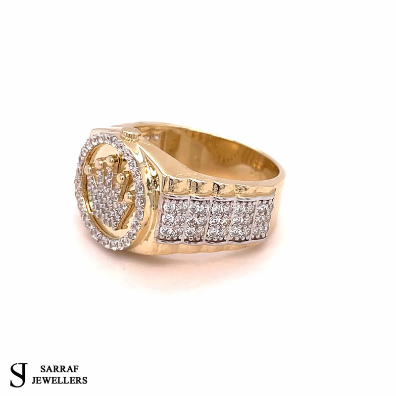 9ct Yellow Gold Round CZ Crown Ring 375 Hallmarked BRAND NEW MENS