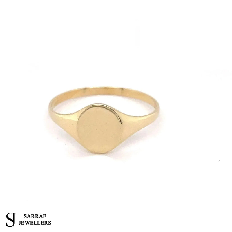 9ct Yellow Gold Signet Ring, Gold Ladies Ring, Free Engraving, Classic Signet Ring, Pinky ring, Oval Ring, Round Ring - Sarraf Jewellers