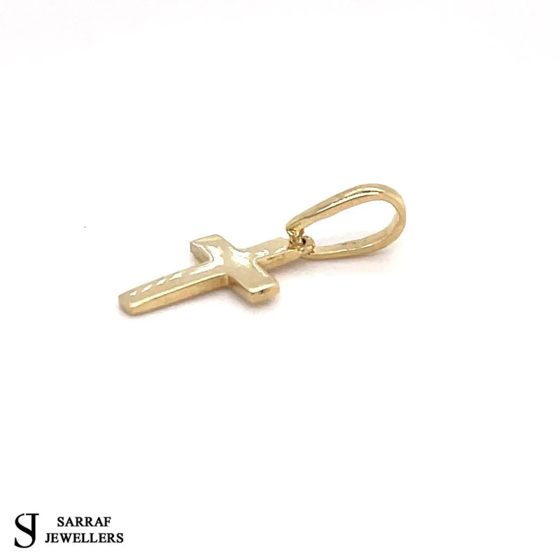 9ct Yellow Gold Tiny Small Sized Cross Pendant, Cross Charm Shiny, Plain Gold Cross, Cross for Woman, Cross For Man, 14x9mm - Sarraf Jewellers