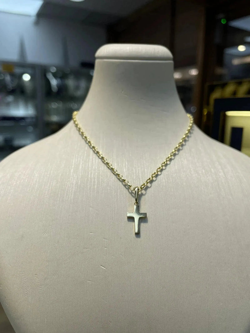 9ct Yellow Gold Tiny Small Sized Cross Pendant, Cross Charm Shiny, Plain Gold Cross, Cross for Woman, Cross For Man, 14x9mm - Sarraf Jewellers