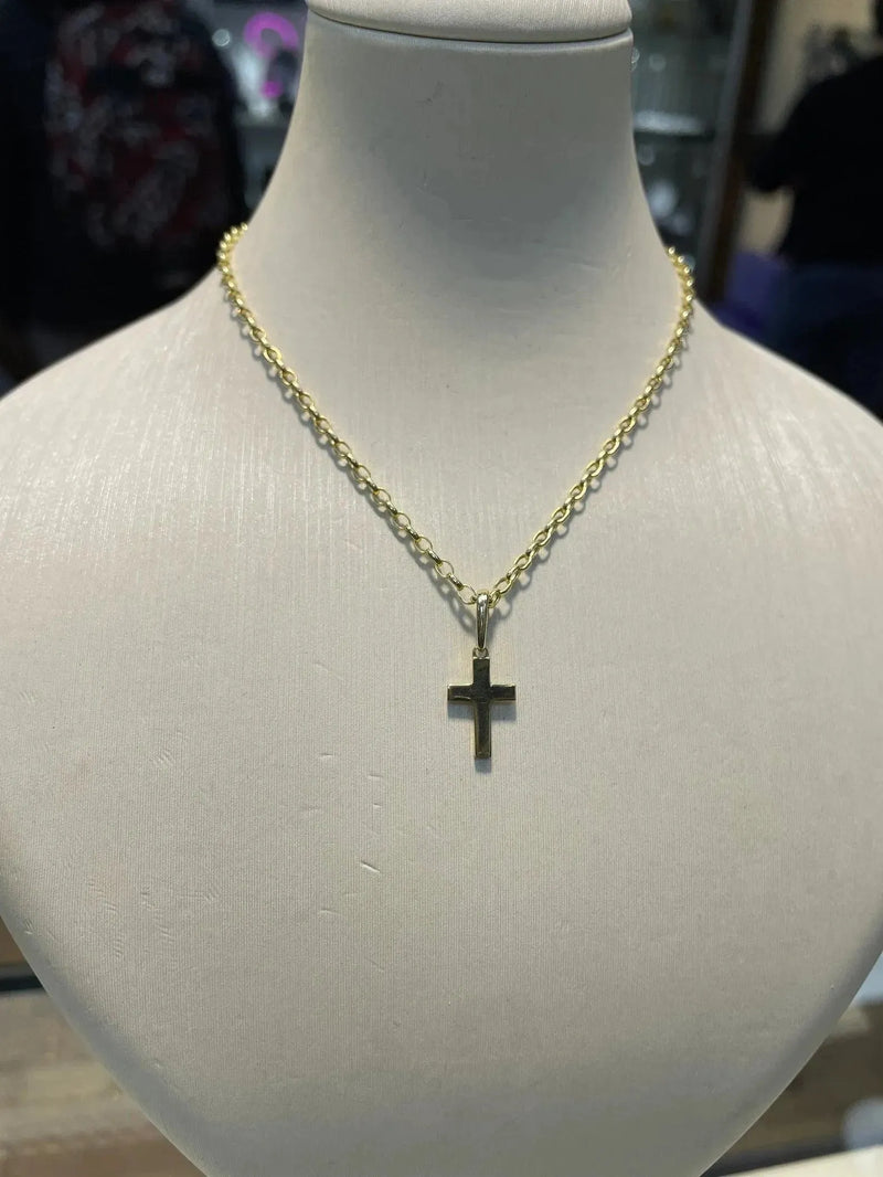 9ct Yellow Gold Tiny Small Sized Cross Pendant, Cross Charm Shiny, Plain Gold Cross, Cross for Woman, Cross For Man, 14x9mm - Sarraf Jewellers
