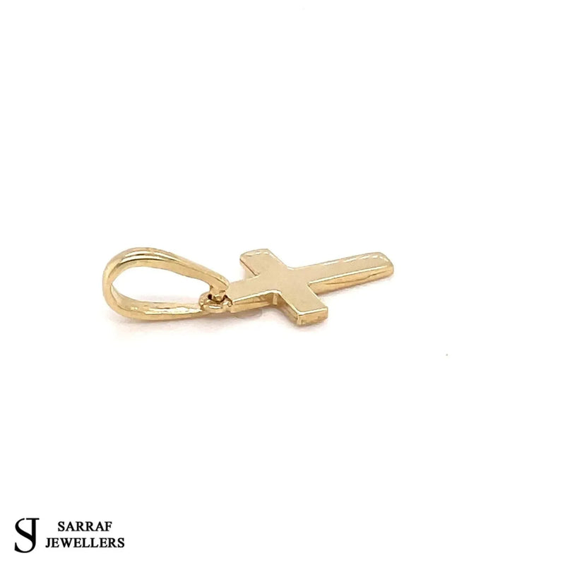9ct Yellow Gold Tiny Small Sized Cross Pendant, Cross Charm Shiny, Plain Gold Cross, Cross for Woman, Cross For Man, 14x9mm - Sarraf Jewellers