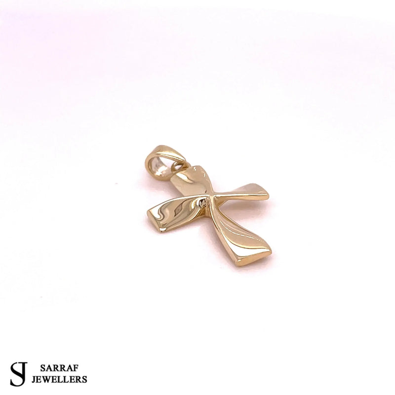 9ct Yellow Gold Twist Cross Pendant, 375 Hallmarked Unisex Pendant - Sarraf Jewellers