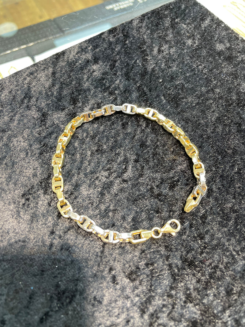 Different Design Belcher Bracelet 14ct YELLOW WHITE GOLD SOLID CAST 9" 8.7GR NEW* - Sarraf Jewellers