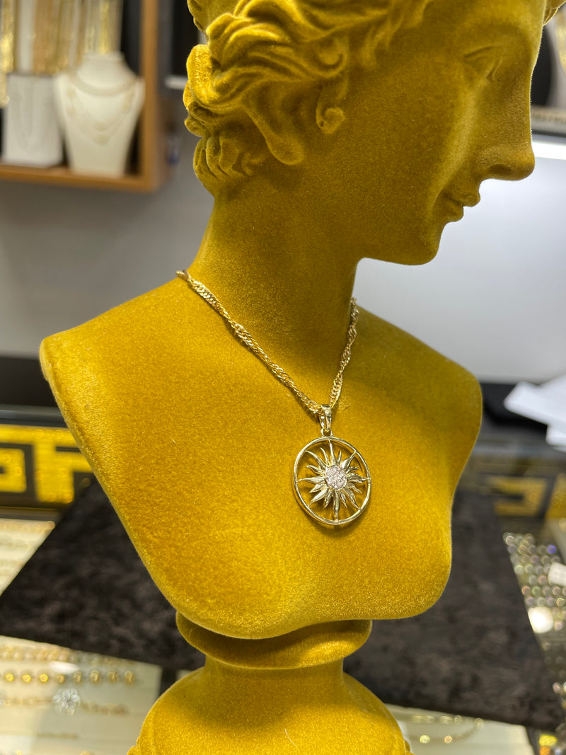 Gold Sun Pendant, Diamond Sunshine Pendant 9ct Gold Pendant, Diamond Pendant for Women, Gifts for Her - Sarraf Jewellers