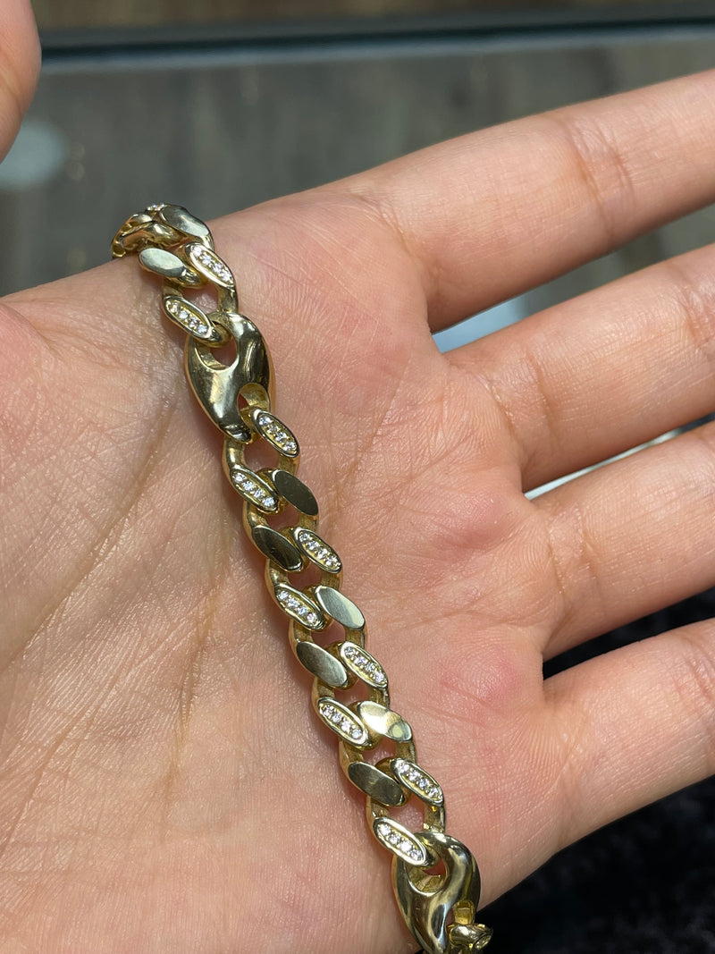 9ct Yellow Gold CZ Detail CHAIN Bracelet UNISEX 375 Hallmarked 12.4gr 7.5" NEW! - Sarraf Jewellers