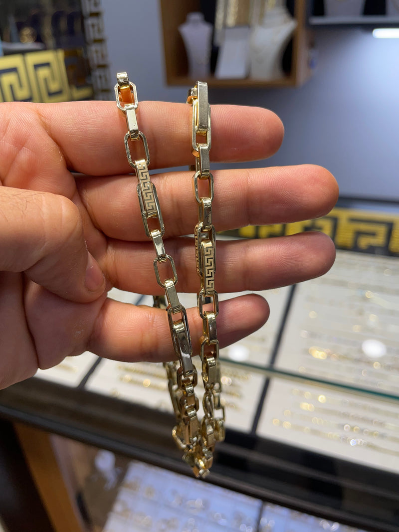 14ct YELLOW GOLD FIGARO Greek Pattern BELCHER Chain Necklace 26" 5MM 25.3GR NEW! - Sarraf Jewellers