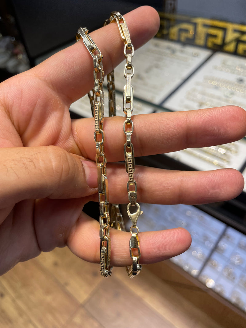 FIGARO Greek Pattern 14ct YELLOW GOLD BELCHER Chain Necklace 22" 4MM 14.3GR NEW! - Sarraf Jewellers