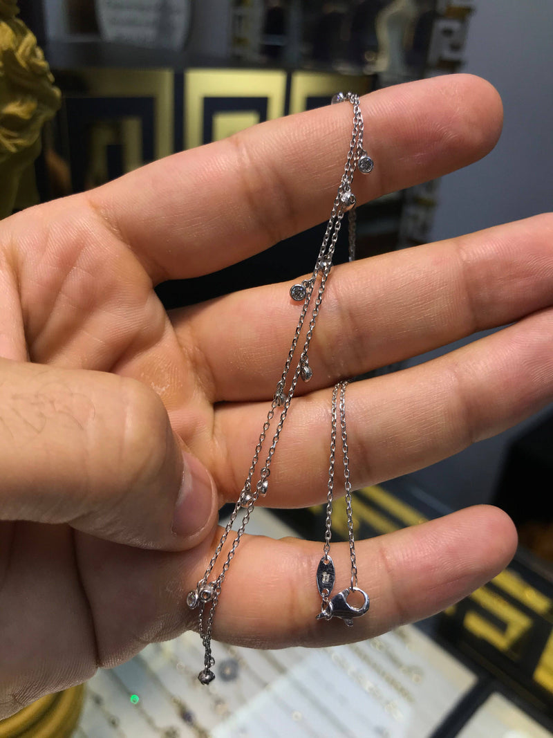9ct White Gold Dangling CZs Diamond by the Yard 17" Ladies Necklace BRAND NEW - Sarraf Jewellers