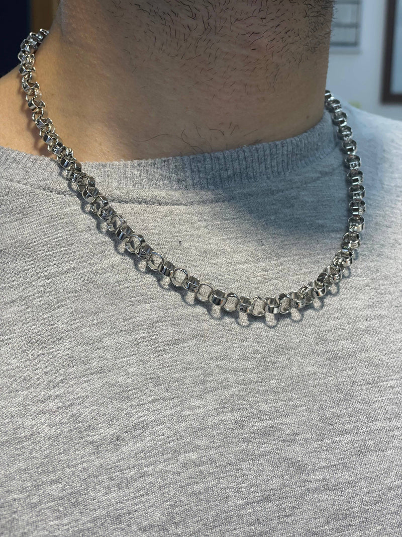 BRITISH BELCHER SILVER OVAL CHAIN 925 Sterling Silver CAST Chain Necklace 7MM - Sarraf Jewellers