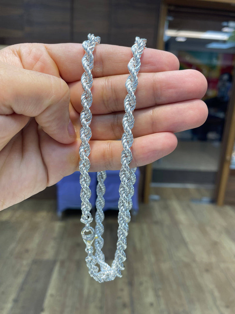 925 Sterling Silver Rope Genuine Chain Necklace 7.5mm Thickness - Sarraf Jewellers
