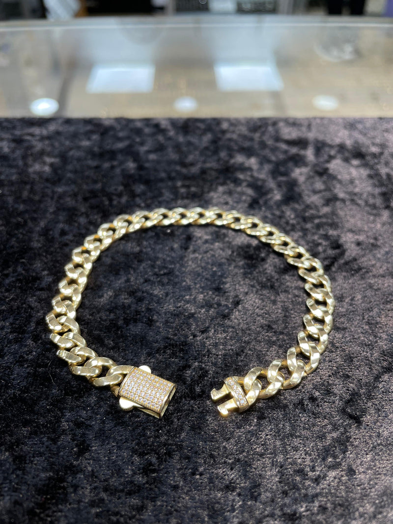 CUBAN CURB 14ct Yellow GOLD BRACELET CZ MENS 585 - Sarraf Jewellers