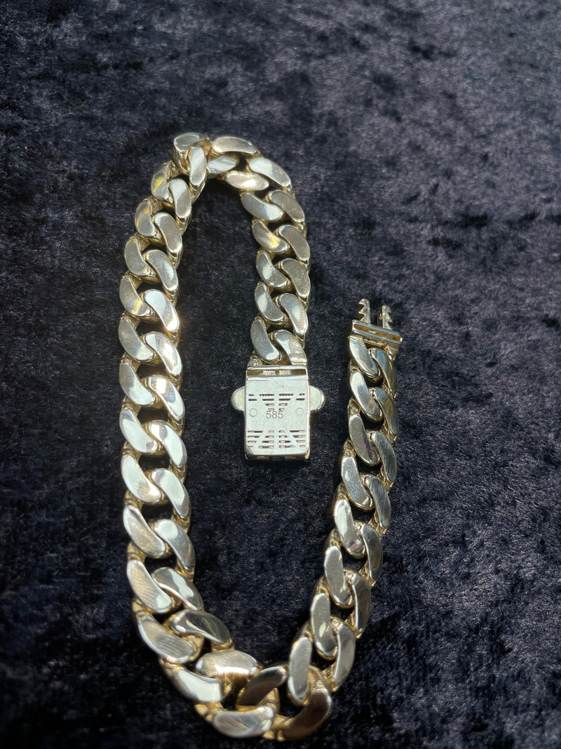 CUBAN CURB 14ct Yellow GOLD BRACELET CZ MENS 585 - Sarraf Jewellers