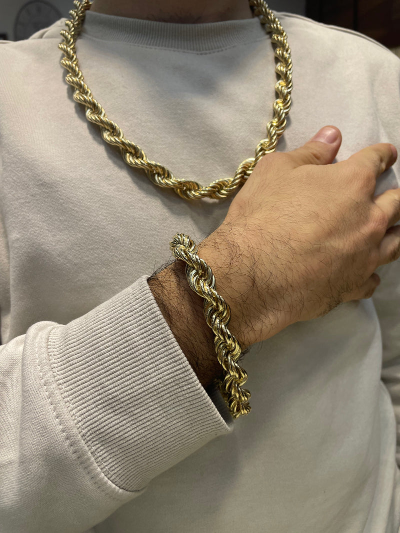 BRITISH ROPE 9K 375 SOLID Yellow GOLD Chain Necklace and Bracelet - Sarraf Jewellers