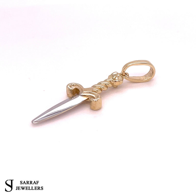 Dagger Sword Pendant 375 Hallmarked 9ct Yellow & White GOLD Brand New - Sarraf Jewellers