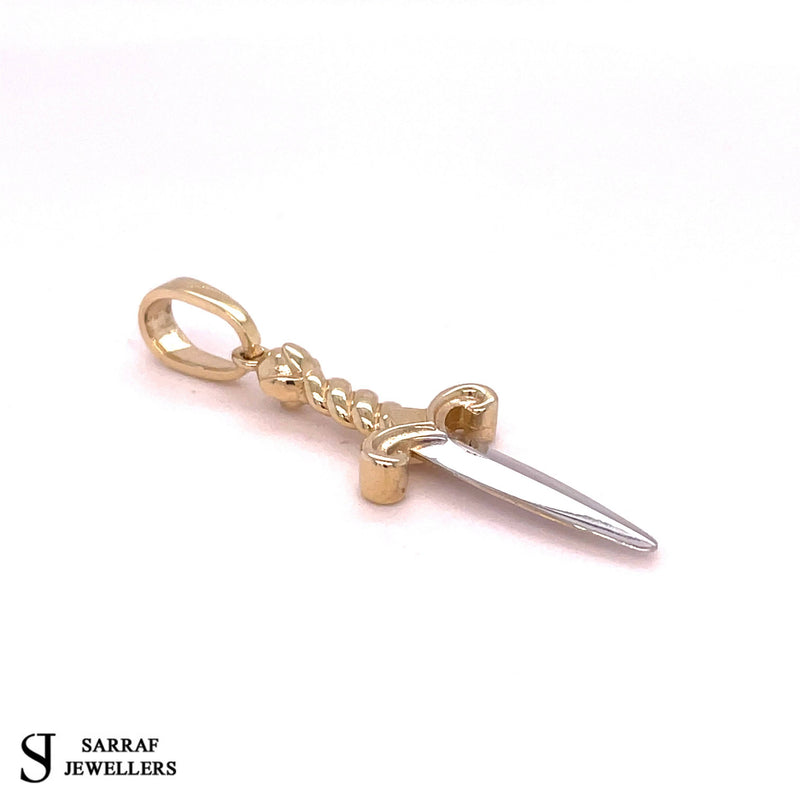 Dagger Sword Pendant 375 Hallmarked 9ct Yellow & White GOLD Brand New - Sarraf Jewellers