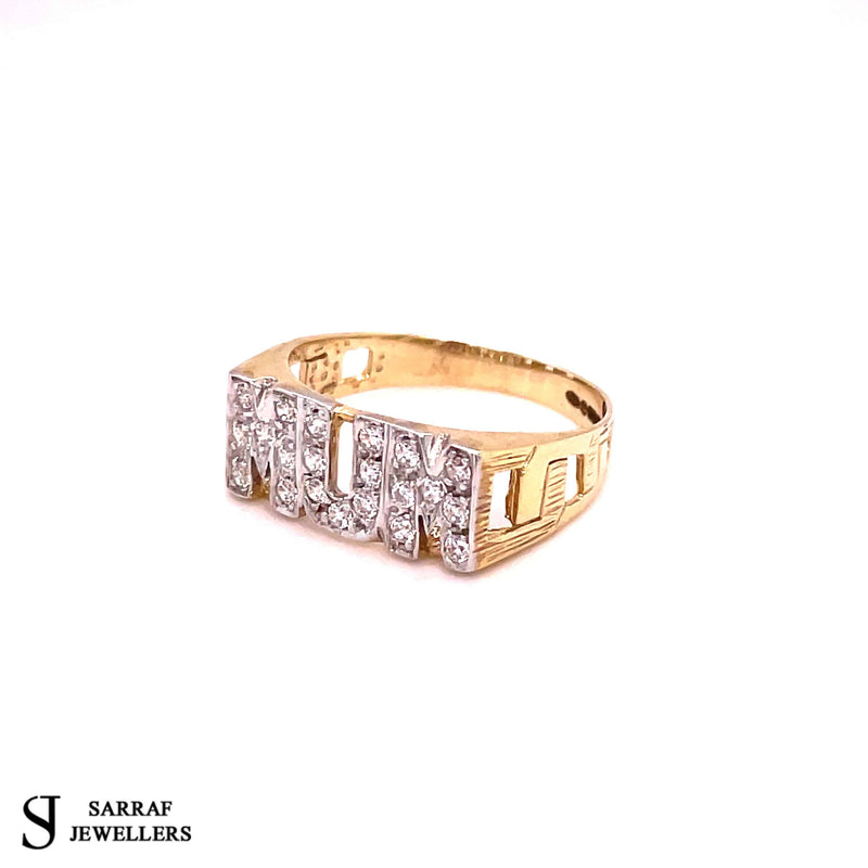9ct Yellow Gold MUM CZ stone set Ring, Pattern Style Shoulders WOMENS BRAND NEW - Sarraf Jewellers