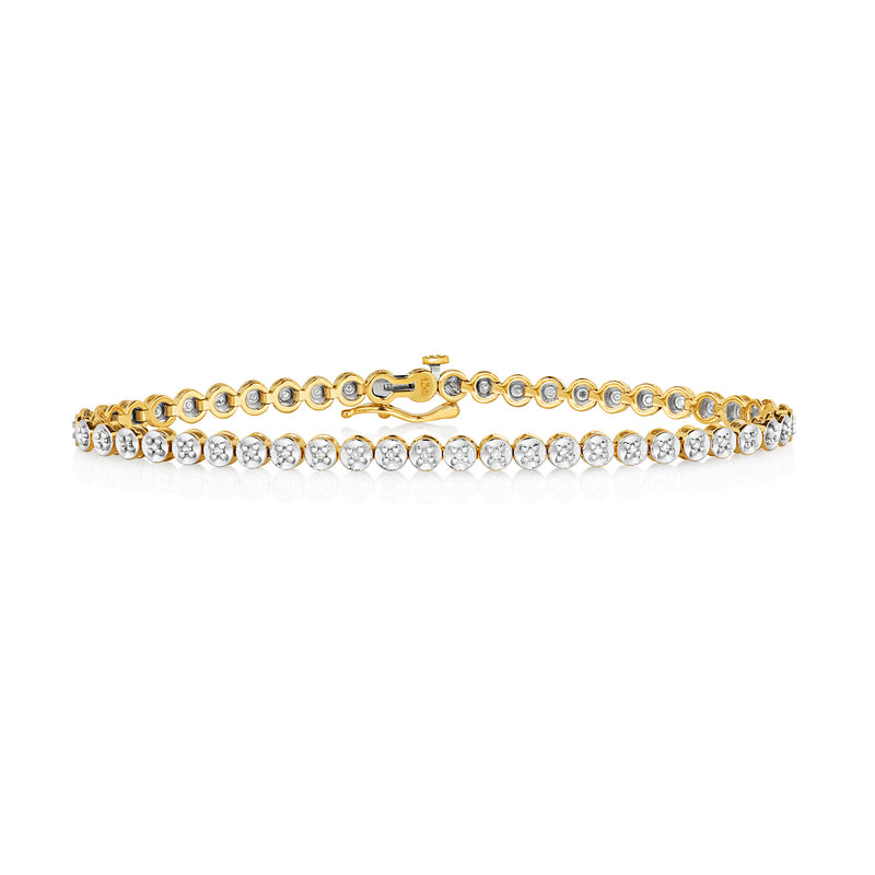 9Ct Yellow White Gold Diamond Tennis Bracelet