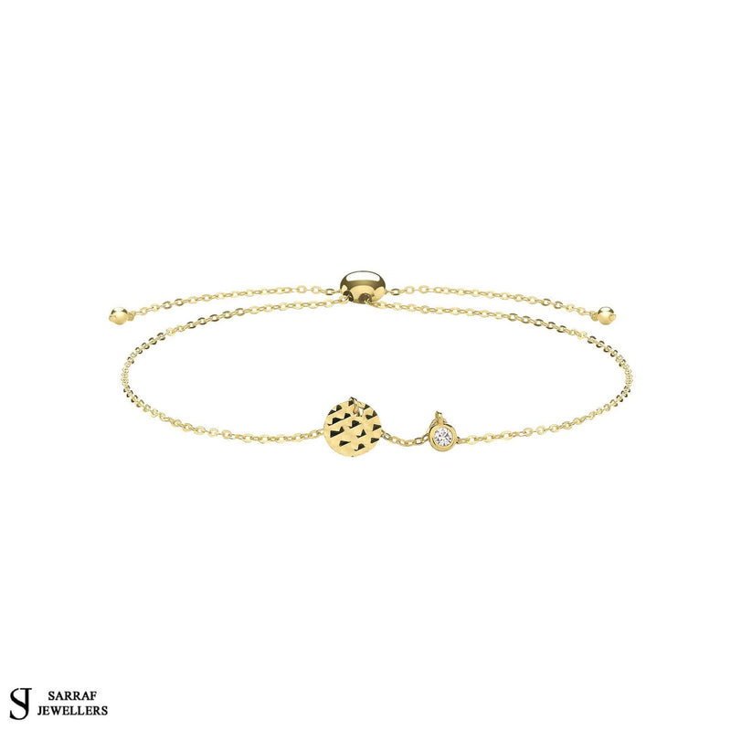 9k Yellow Gold Disc Bracelet and CZ Pull Style Bracelet, Pull Style Adjustable Bracelet, Ladies Bracelet - Sarraf Jewellers