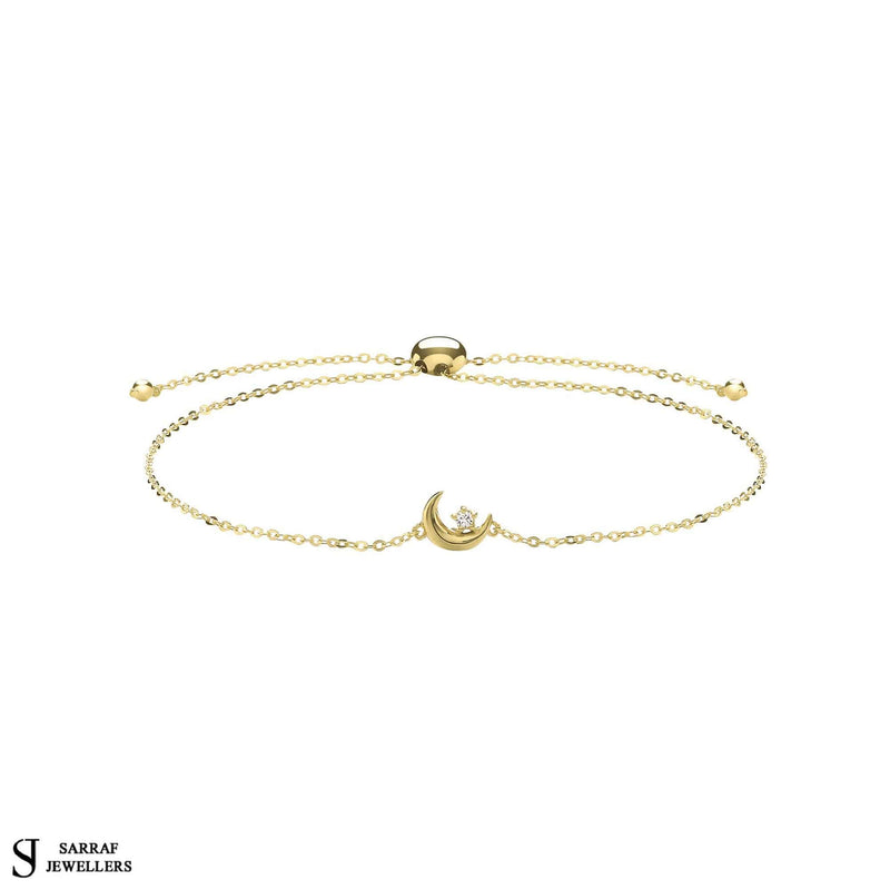 Gold Moon Bracelet and CZ Pull Style Bracelet, 9k Yellow Gold Pull Style Adjustable Bracelet, Ladies Bracelet - Sarraf Jewellers