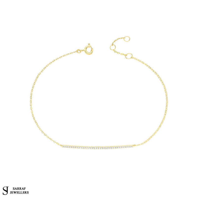 Ladies Bar Chain Bracelet, 9k Yellow Gold Ladies' CZ Bracelet Ladies Gold Bracelet, Gifts for her - Sarraf Jewellers