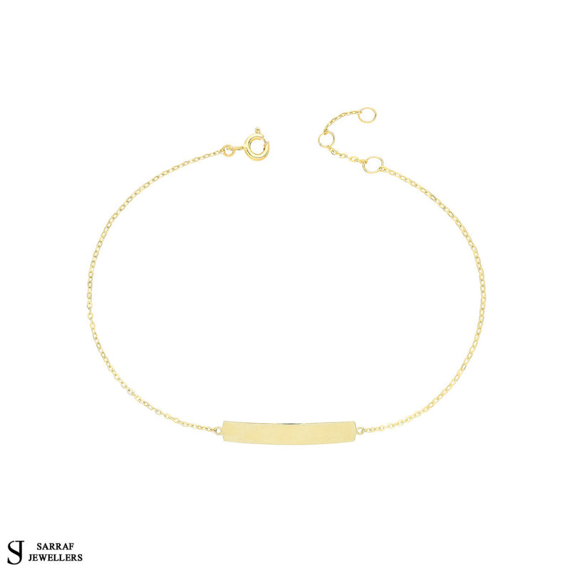 Gold ID Bracelet 9k Yellow Gold Ladies' ID Bracelet, Ladies Gold Bracelet, Gifts for her Free Engraving - Sarraf Jewellers