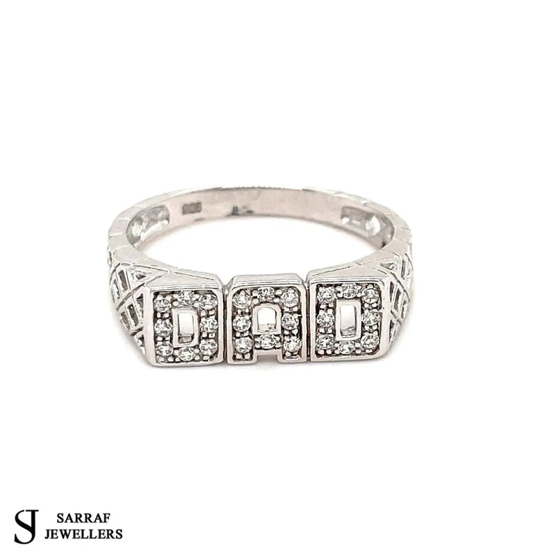 Dad Ring Sterling Silver Ring, Silver Ring, 925 Sterling Silver Clear Cubic Zirconia Gents Basket Shoulder - Sarraf Jewellers