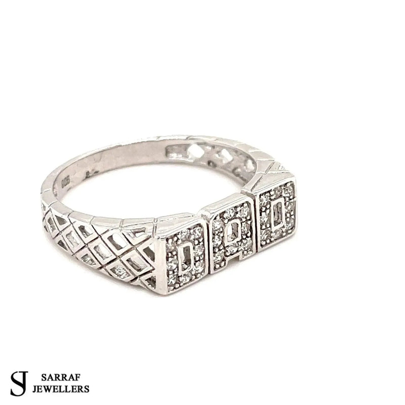 Dad Ring Sterling Silver Ring, Silver Ring, 925 Sterling Silver Clear Cubic Zirconia Gents Basket Shoulder - Sarraf Jewellers