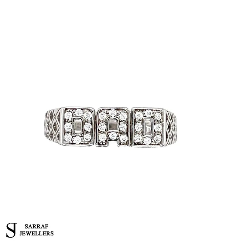 Dad Ring Sterling Silver Ring, Silver Ring, 925 Sterling Silver Clear Cubic Zirconia Gents Basket Shoulder - Sarraf Jewellers