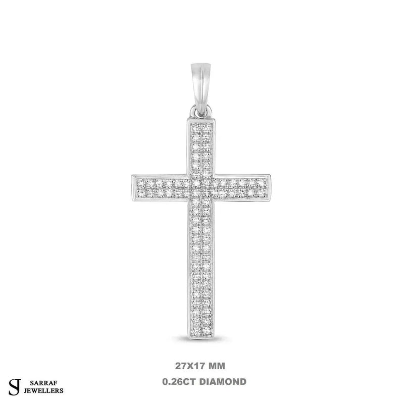 Diamond Cross Pendant, Pave Set 9k Yellow White Gold, Cross For Women, Cross For Men, Real Diamond Cross - Sarraf Jewellers