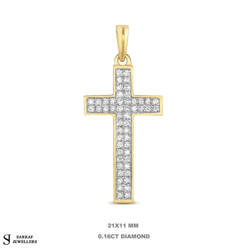 Diamond Cross Pendant, Pave Set 9k Yellow White Gold, Cross For Women, Cross For Men, Real Diamond Cross - Sarraf Jewellers
