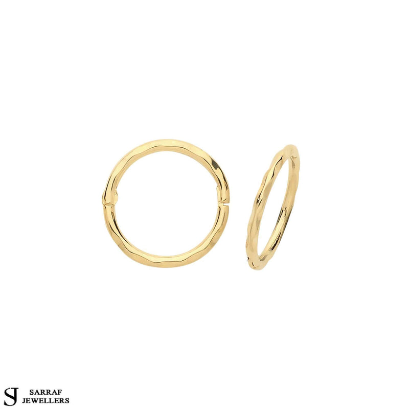Gold Hinged Hoop Earring, 9ct Yellow Gold Plain Hoop Earrings, 9k Gold Earrings, 15mm - Sarraf Jewellers