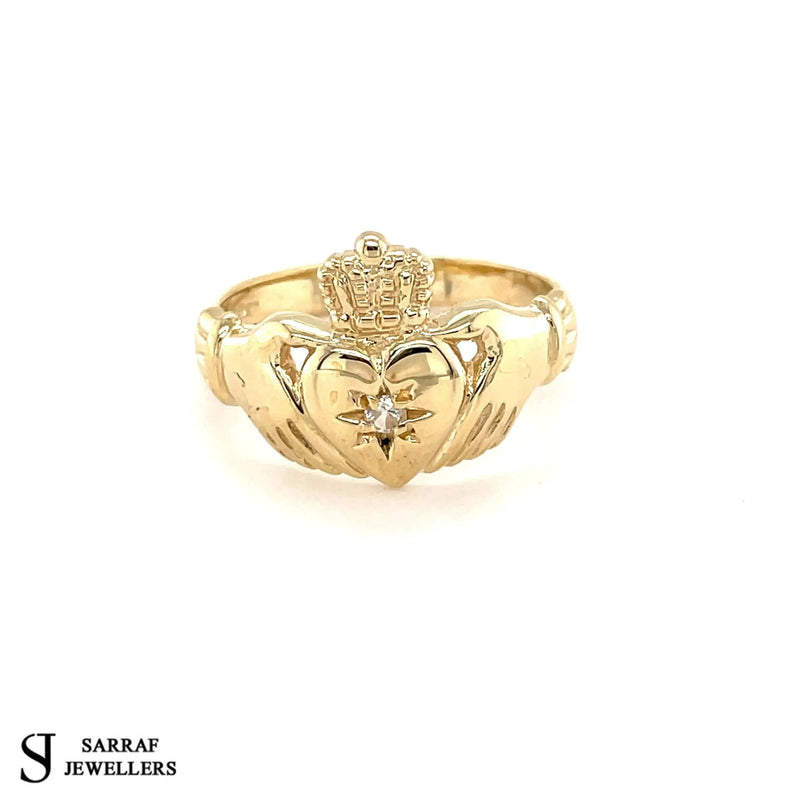 Genuine 9ct Yellow Traditional Ring Irish Claddagh Gold Ring, Ladies Mens Claddagh Gold Ring - Sarraf Jewellers