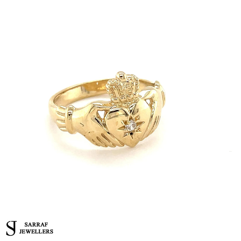 Genuine 9ct Yellow Traditional Ring Irish Claddagh Gold Ring, Ladies Mens Claddagh Gold Ring - Sarraf Jewellers