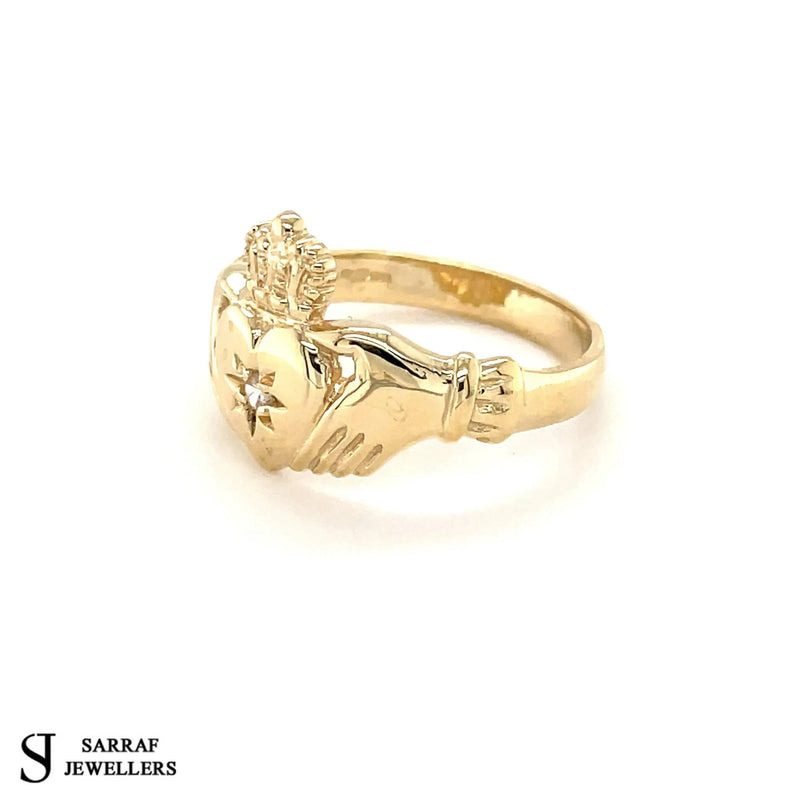 Genuine 9ct Yellow Traditional Ring Irish Claddagh Gold Ring, Ladies Mens Claddagh Gold Ring - Sarraf Jewellers