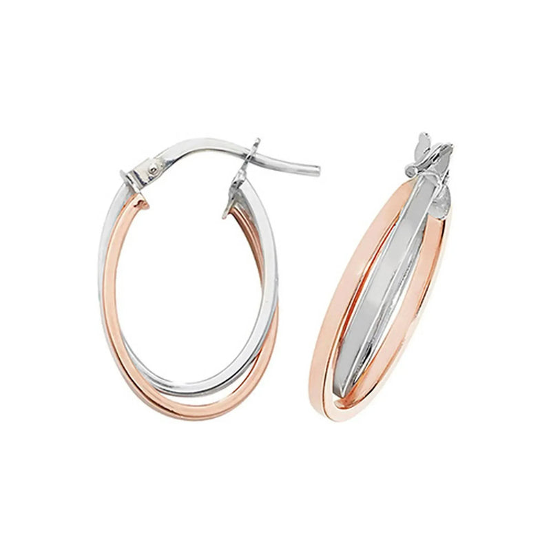 Gold Hoop Earring, 9ct Yellow Rose White Gold Oval Double Color Hoop Earrings, Gifts for Women, Gifts for Mum, 20x14mm - Sarraf Jewellers
