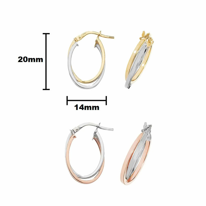 Gold Hoop Earring, 9ct Yellow Rose White Gold Oval Double Color Hoop Earrings, Gifts for Women, Gifts for Mum, 20x14mm - Sarraf Jewellers