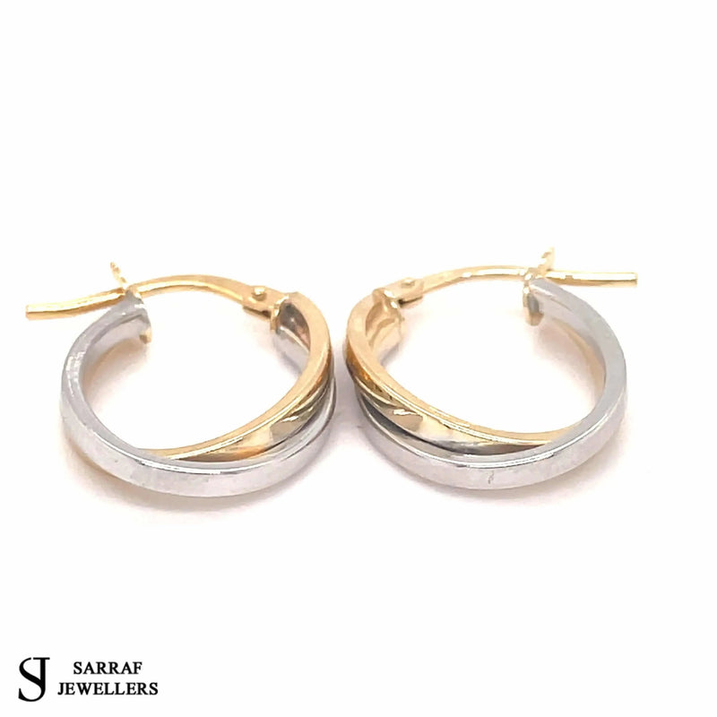 Gold Hoop Earring, 9ct Yellow Rose White Gold Oval Double Color Hoop Earrings, Gifts for Women, Gifts for Mum, 20x14mm - Sarraf Jewellers