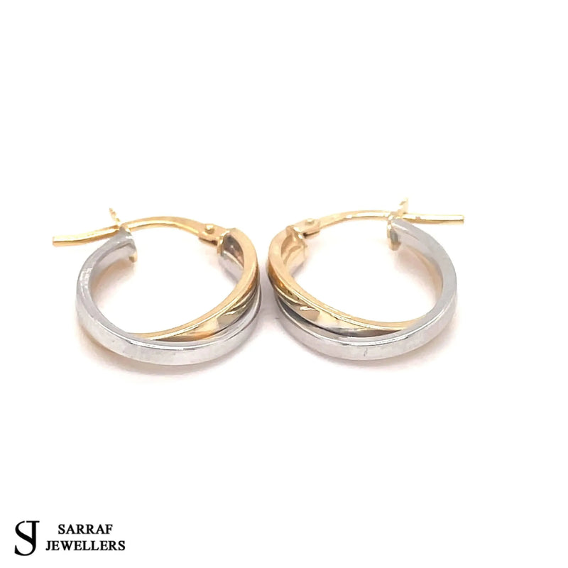 Gold Hoop Earring, 9ct Yellow Rose White Gold Oval Double Color Hoop Earrings, Gifts for Women, Gifts for Mum, 20x14mm - Sarraf Jewellers