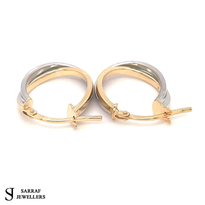 Gold Hoop Earring, 9ct Yellow Rose White Gold Oval Double Color Hoop Earrings, Gifts for Women, Gifts for Mum, 20x14mm - Sarraf Jewellers