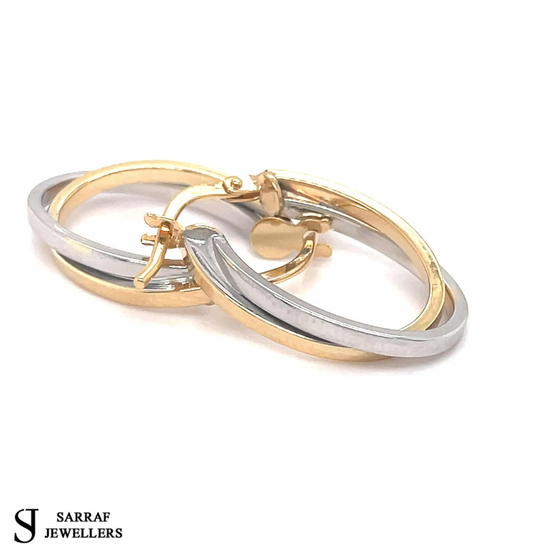 Gold Hoop Earring, 9ct Yellow Rose White Gold Oval Double Color Hoop Earrings, Gifts for Women, Gifts for Mum, 20x14mm - Sarraf Jewellers