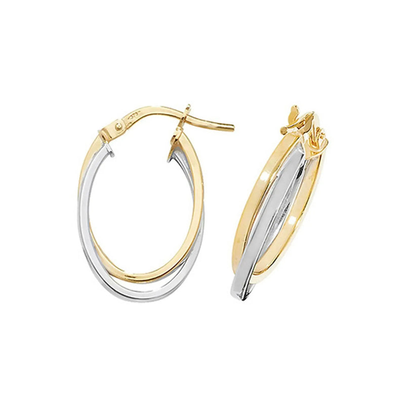 Gold Hoop Earring, 9ct Yellow Rose White Gold Oval Double Color Hoop Earrings, Gifts for Women, Gifts for Mum, 20x14mm - Sarraf Jewellers
